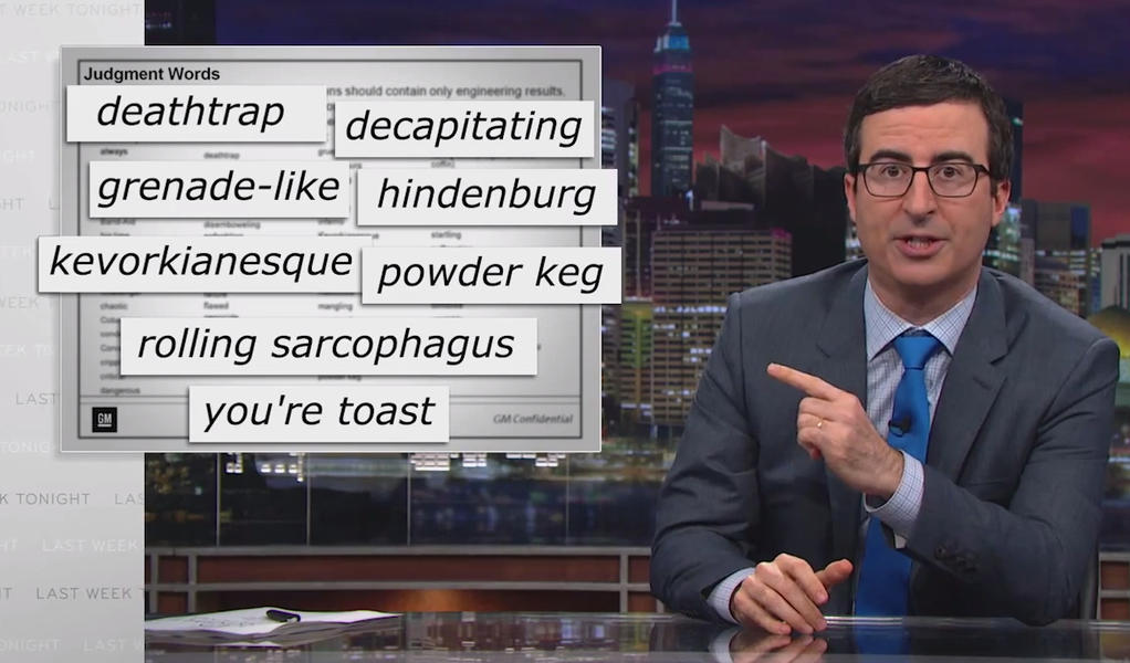 John Oliver turns GM&#039;s scandalous defective-cars memos into a spot-on TV ad
