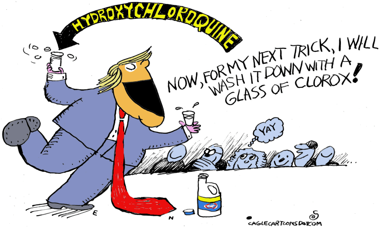 Political Cartoon U.S. Trump hydroxychloroquine bleach coronavirus