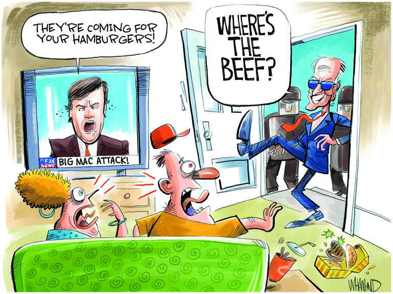 Political Cartoon U.S. biden fox news tucker carlson beef