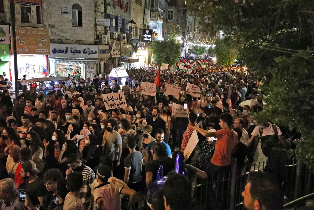 Palestinian protesters in Ramallah.