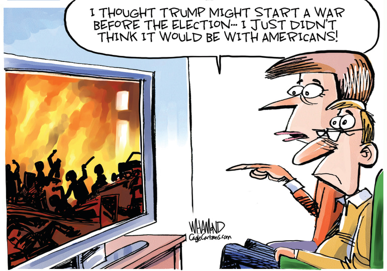Political Cartoon U.S. Trump protest war on Americans