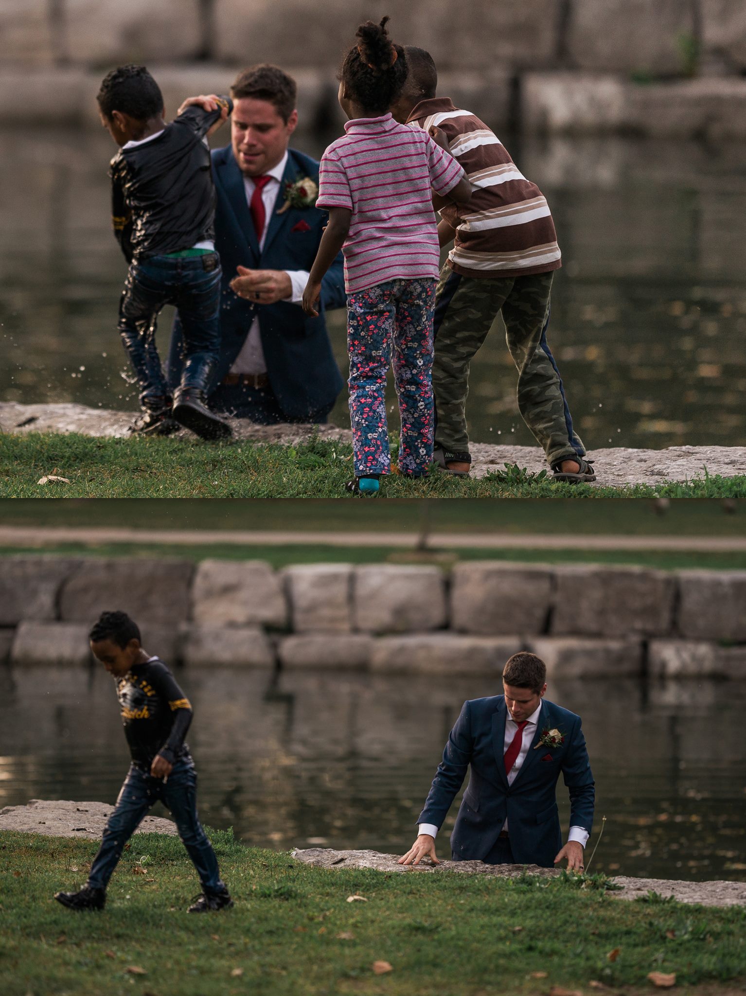 A groom saves a child from drowning.