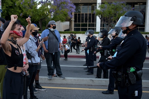 Protesters demonstrate in Los Angeles after the death of George Floyd.