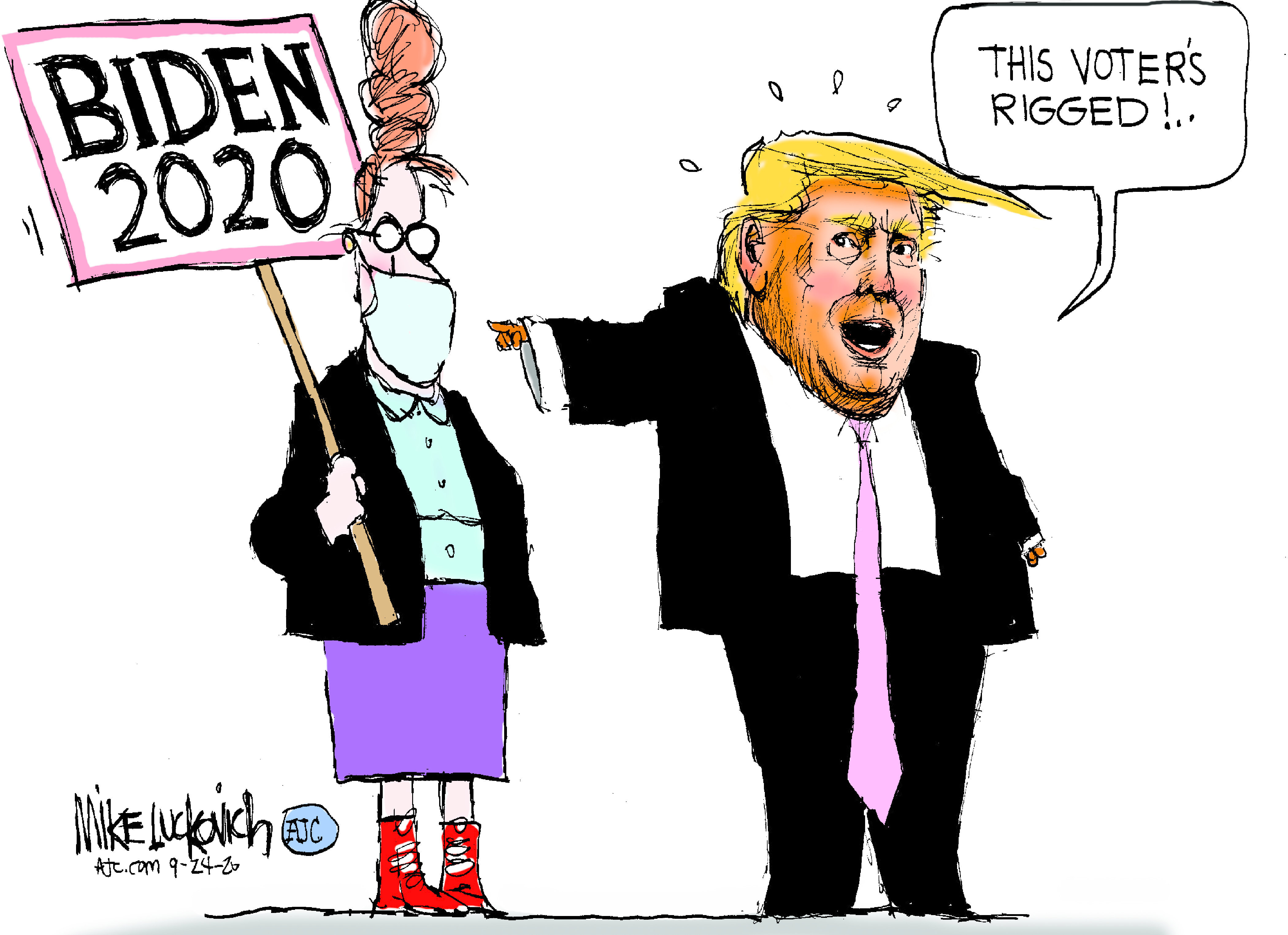 Political Cartoon U.S. Trump rigged voter 2020