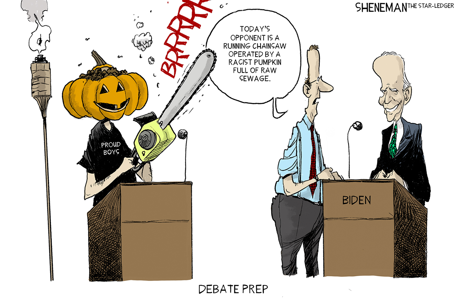 Political Cartoon U.S. Trump Biden debate