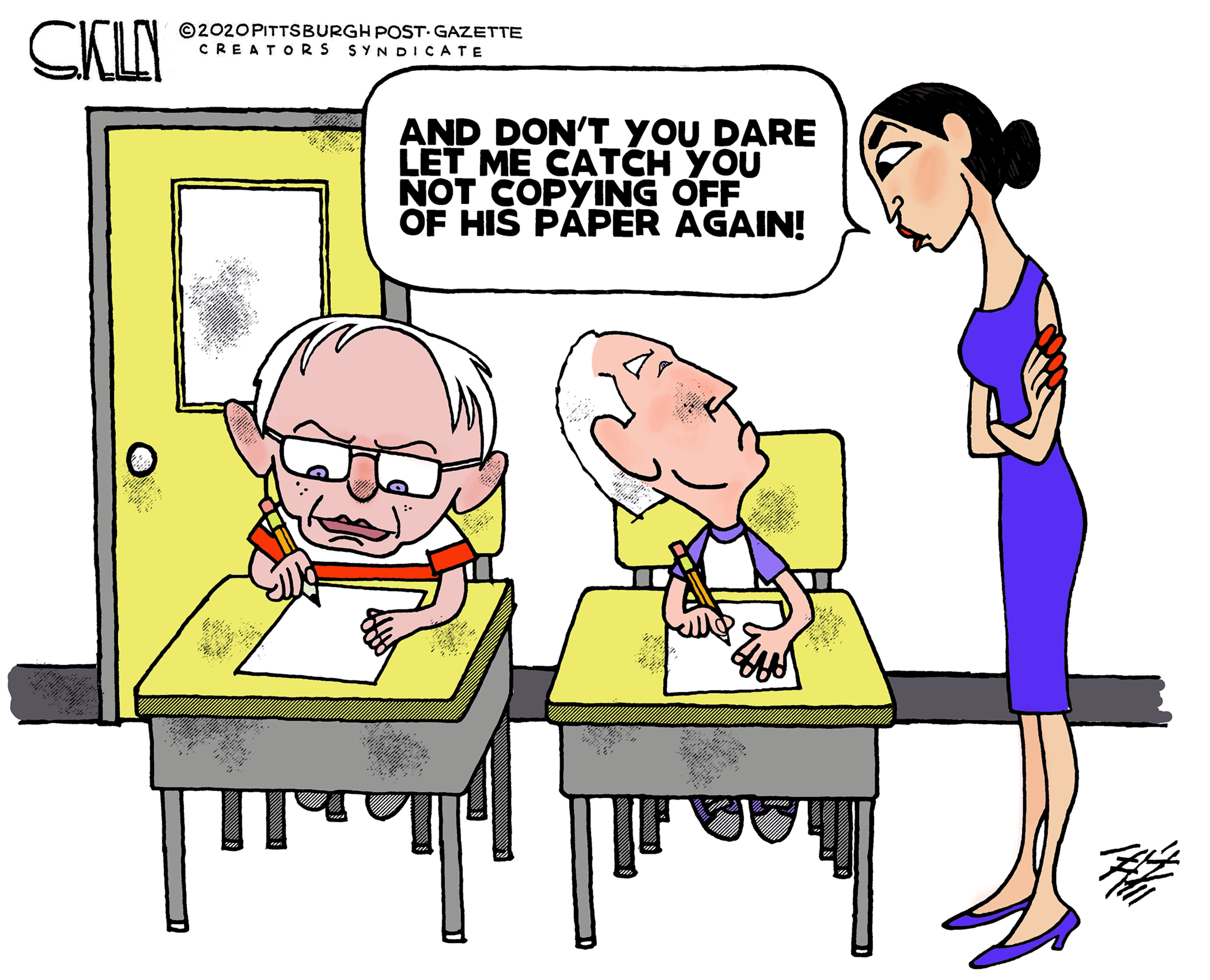 Political Cartoon U.S. Biden Bernie Sanders AOC plagiarism