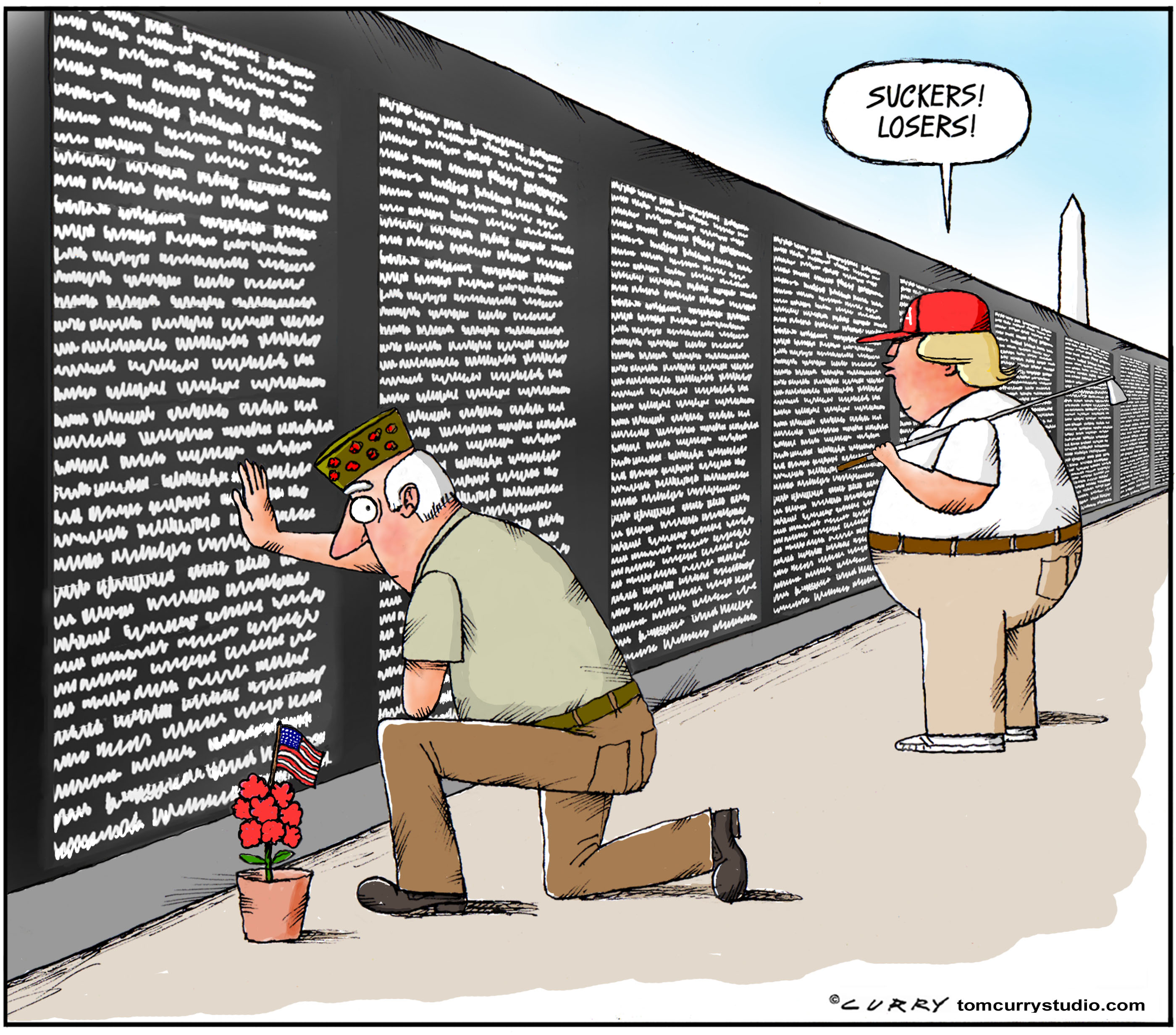 Political Cartoon U.S. Trump suckers losers Vietnam wall