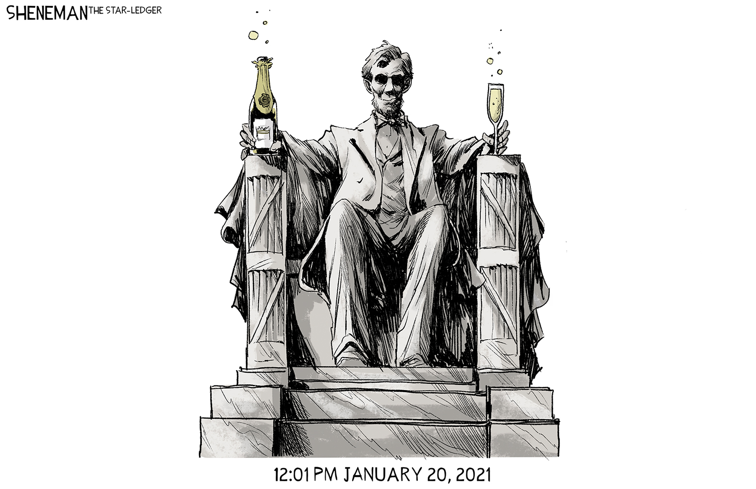 Political Cartoon U.S. Biden Trump Lincoln memorial