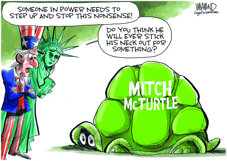 Political Cartoon . McConnell Trump concede
