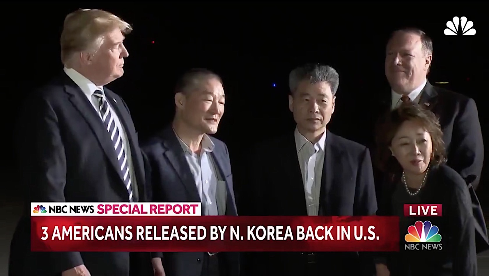 Trump greets Americans released by North Korea