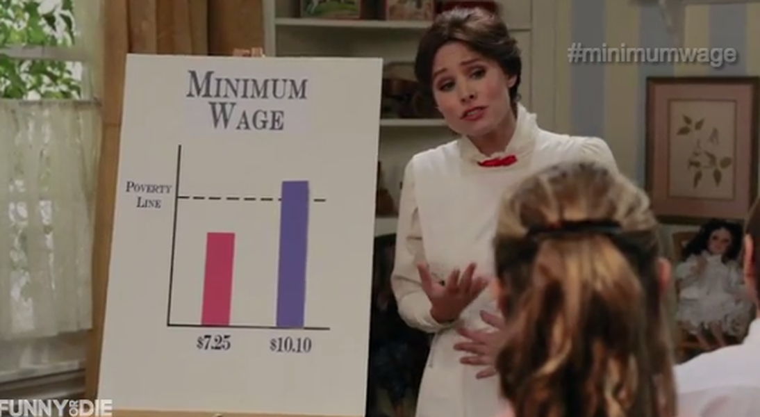 Kristen Bell poses as Mary Poppins, sings to promote minimum wage increase