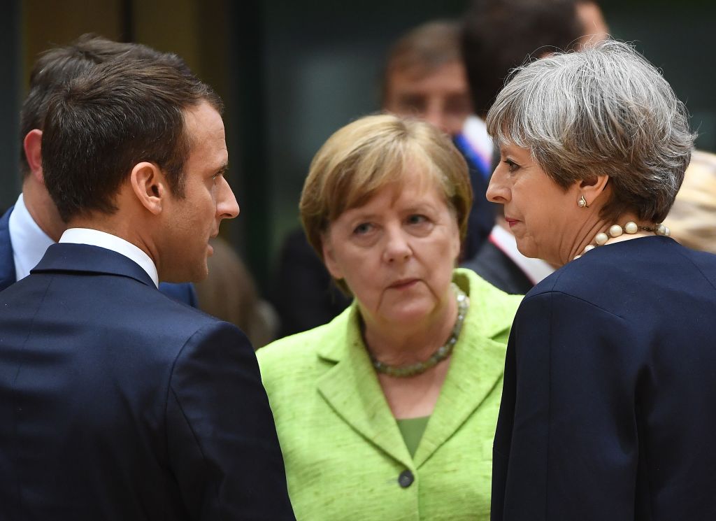 British Prime Minister Theresa May, German Chancellor Angela Merkel, and French President Emmanuel Macron