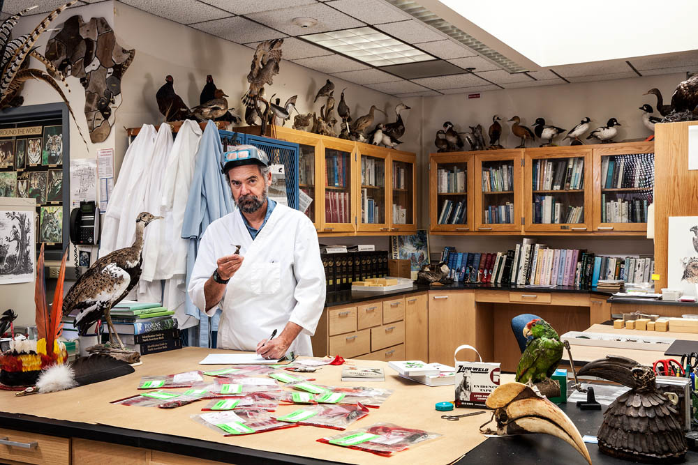 Trail in his lab. He handles more than 100 cases every year.