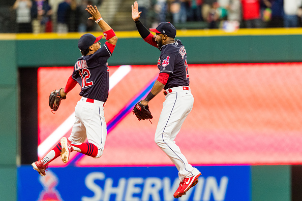 Francisco Lindor and Austin Jackson of the Cleveland Indians celebrate their win on Tuesday.