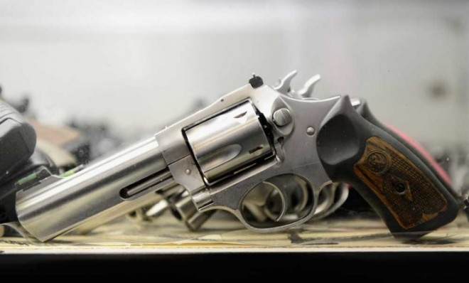 A Smith &amp; Wesson .357 magnum revolver is displayed at the Los Angeles Gun Club.