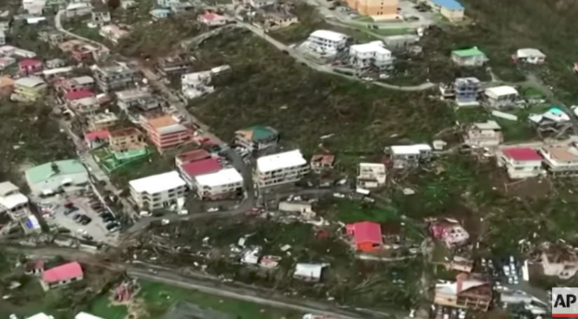 An aerial view of St. Thomas after Hurricane Irma.  