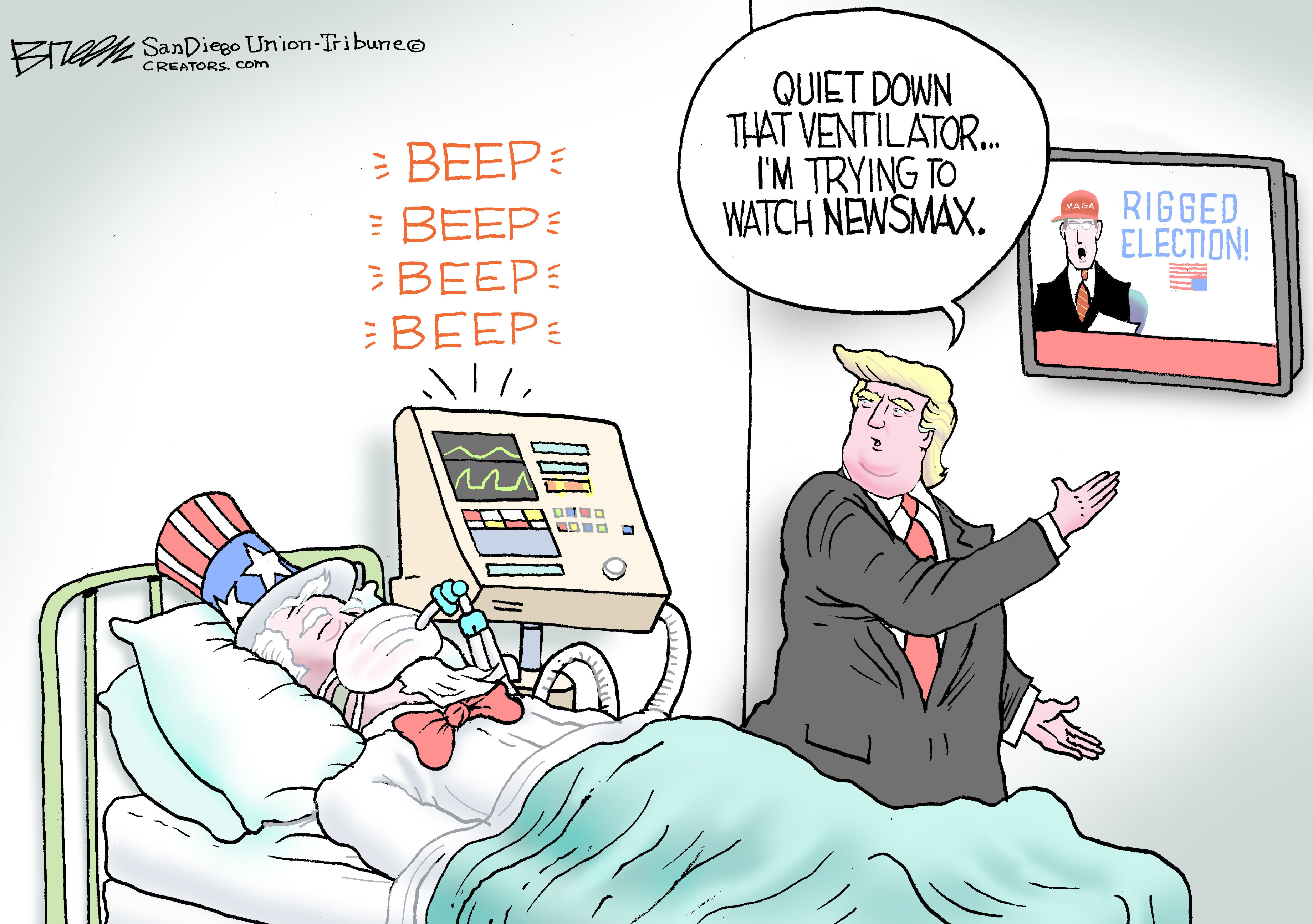 Political Cartoon U.S. Trump Newsmax COVID Deaths