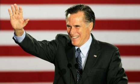 Mitt Romney greets supporters at an election-night rally in Wisconsin: The former Massachusetts governor beat Rick Santorum 43 percent to 38 percent.