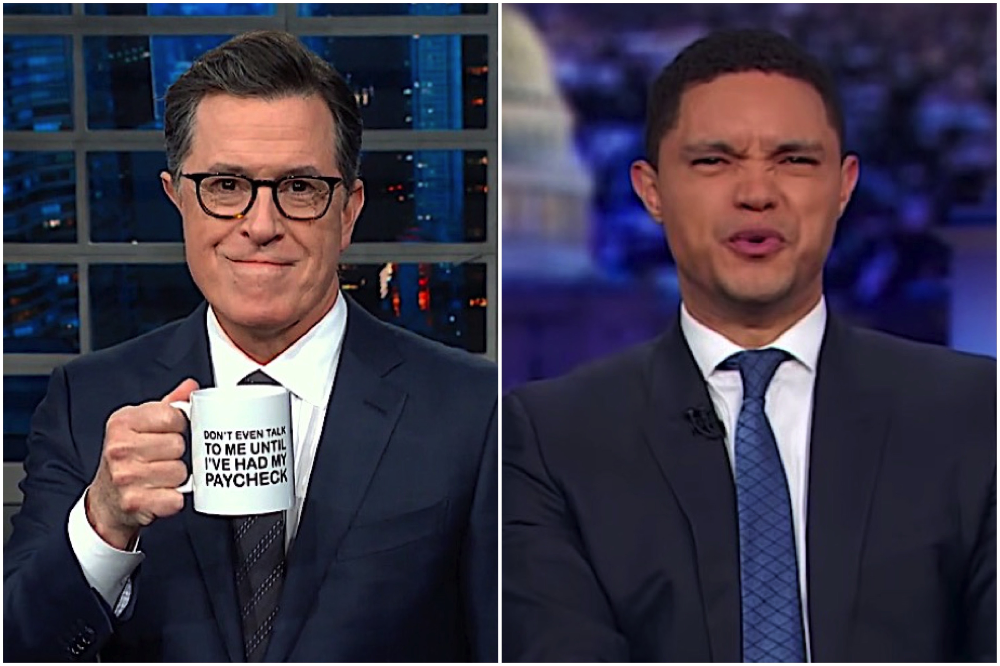 Stephen Colbert and Trevor Noah and the increasingly ugly Pelosi-Trump feud