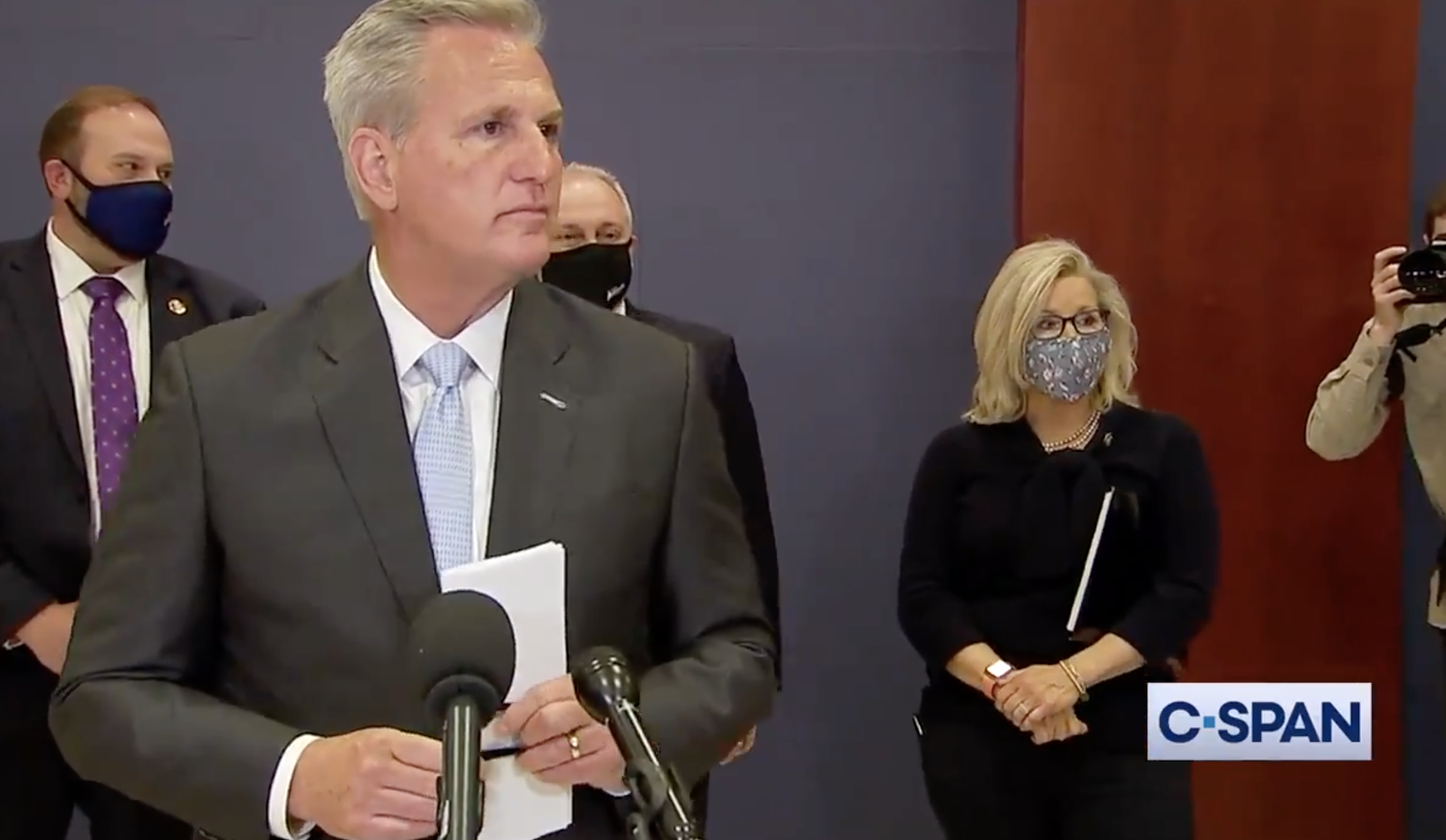 House Minority Leader Kevin McCarthy and Rep. Liz Cheney.