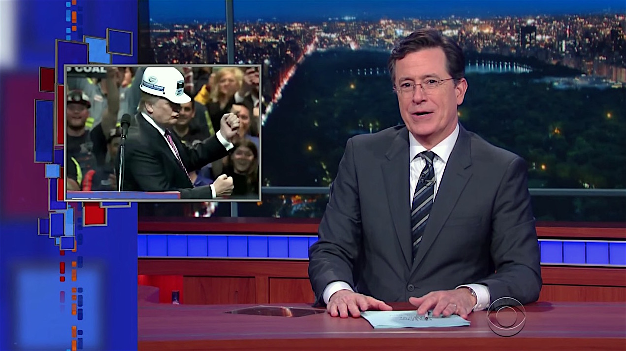 Stephen Colbert mocks Donald Trump coal miming
