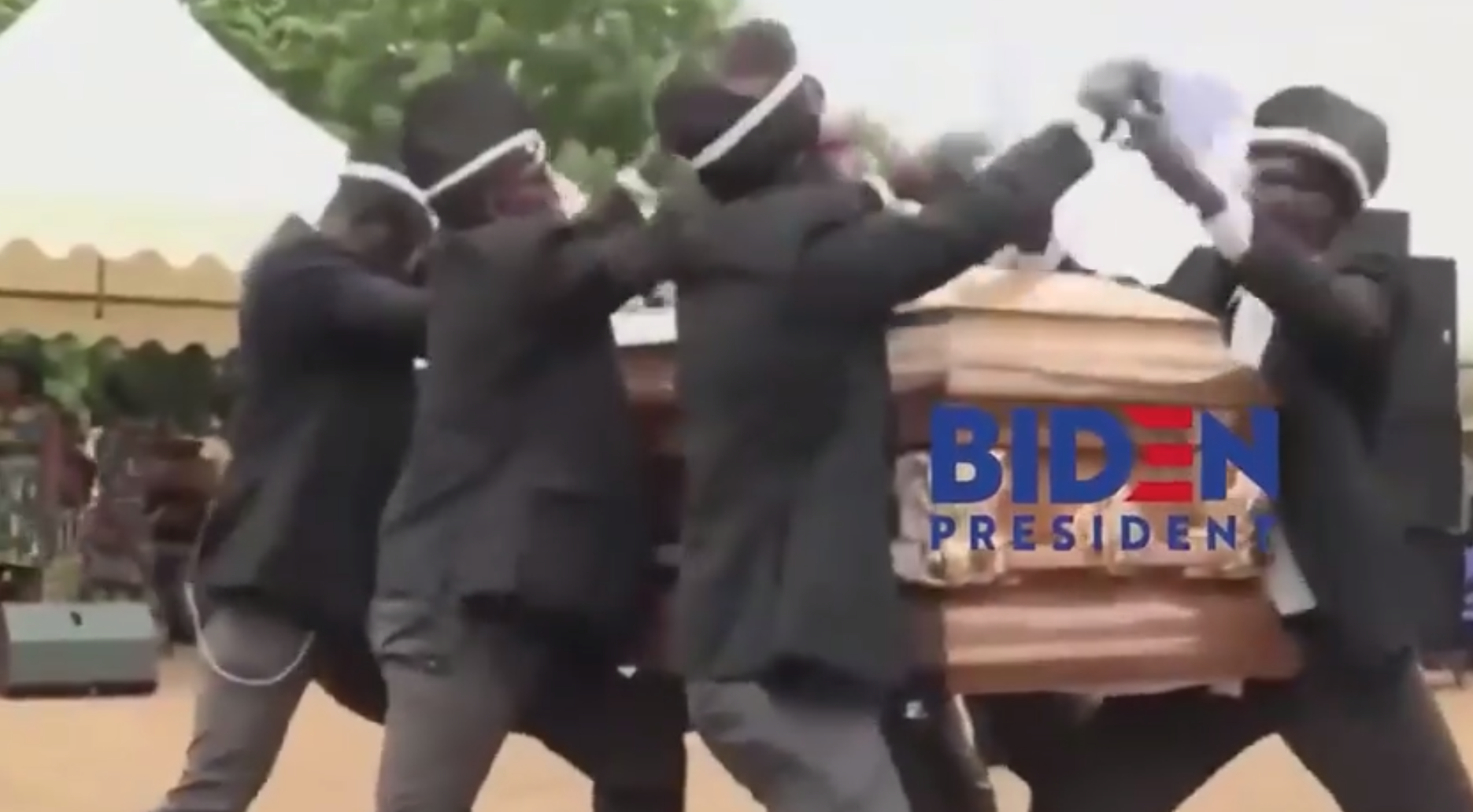 Ghanan pallbearer meme featuring Biden&#039;s campaign.
