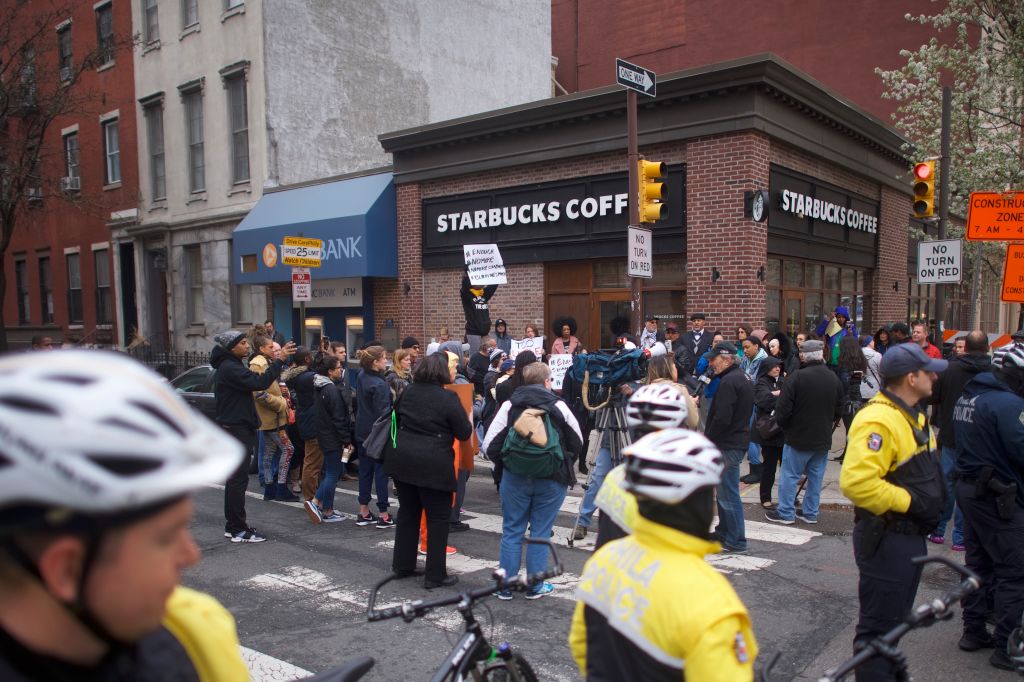 Protesters target Starbucks in backlash over arrests.