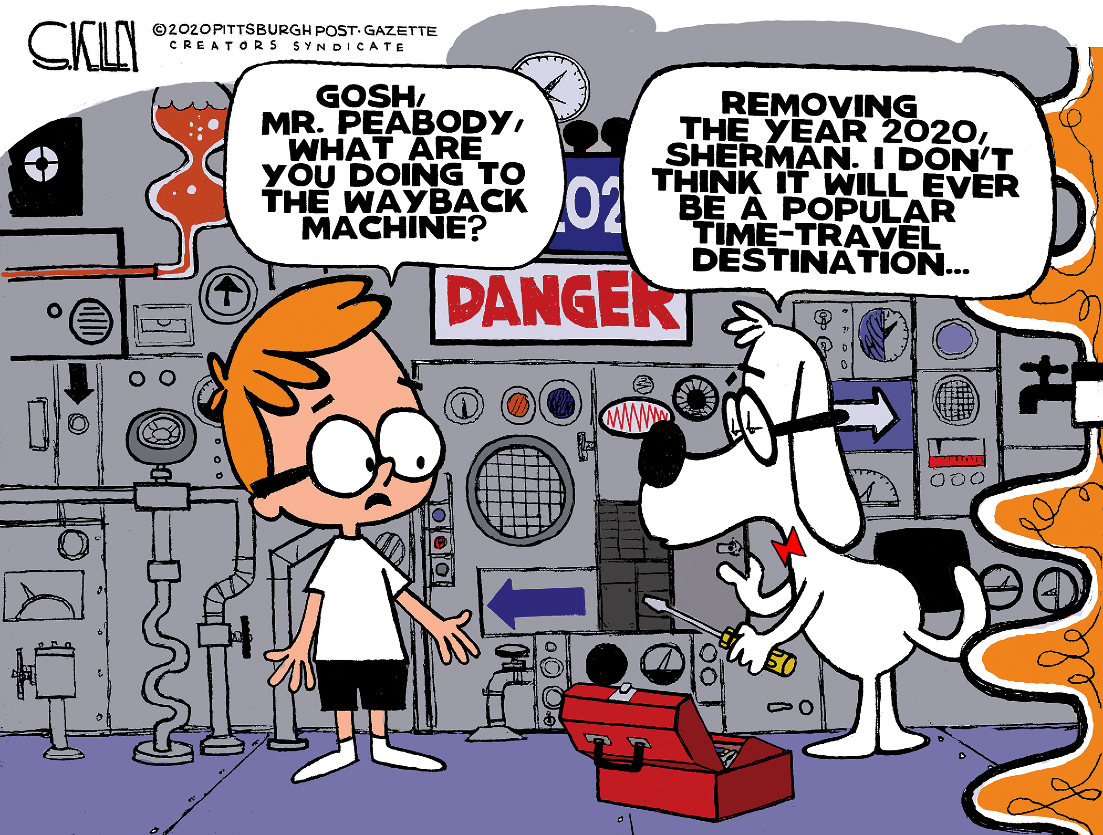 Editorial Cartoon Mr. Peabody and Sherman 2020 Time Travel