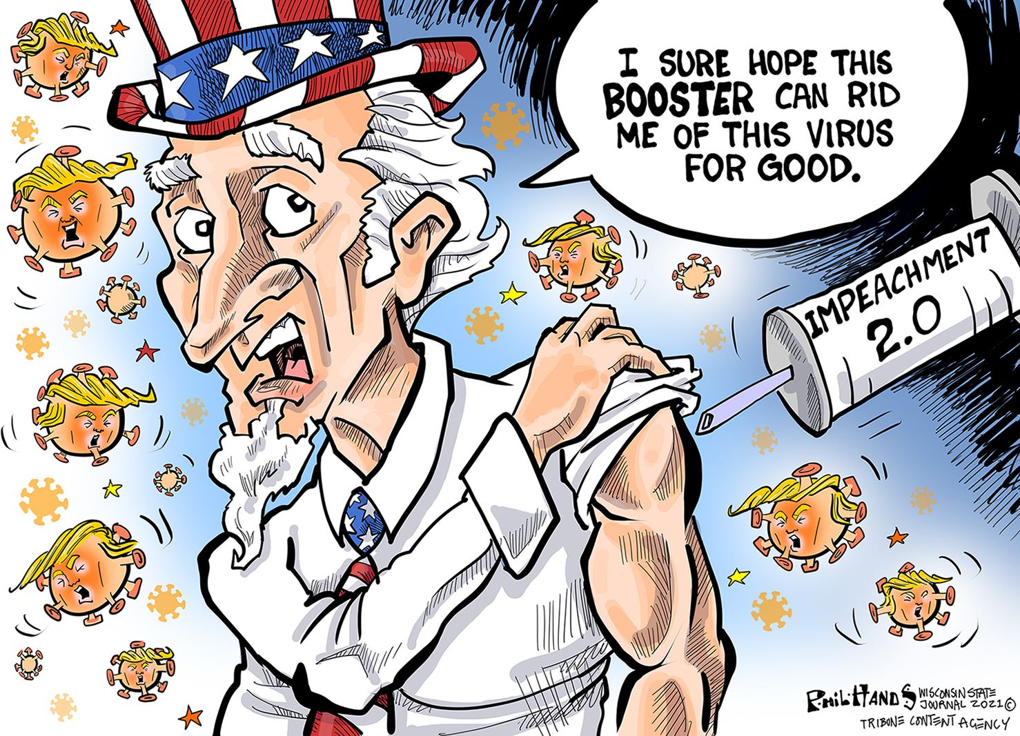 Political Cartoon U.S. Trump COVID vaccine