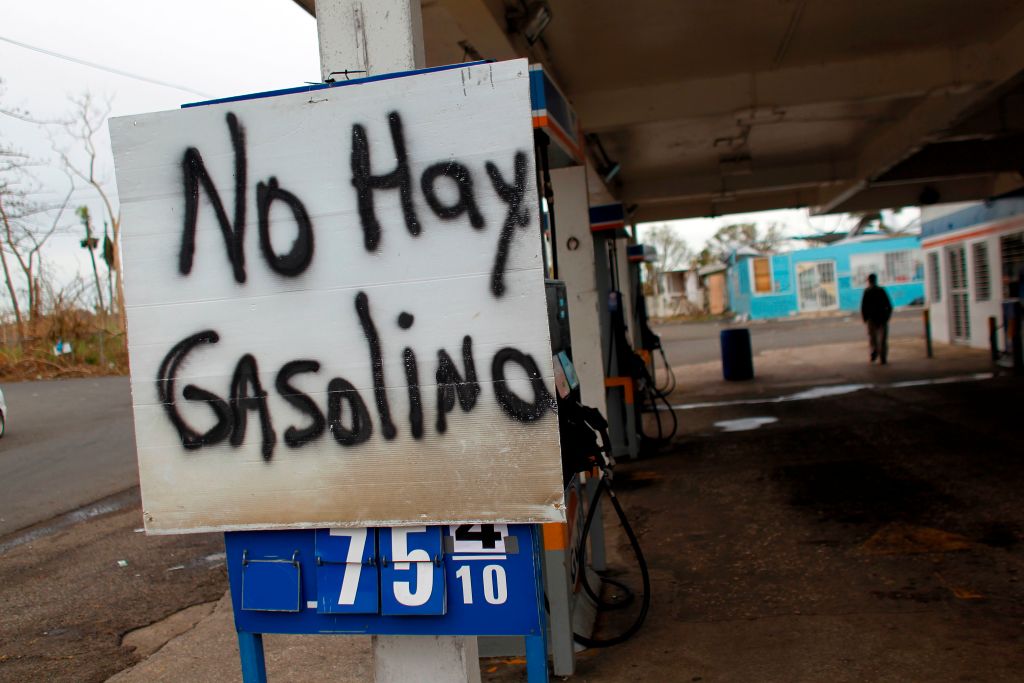 A sign that says &quot;no gas,&quot; in Puerto Rico.