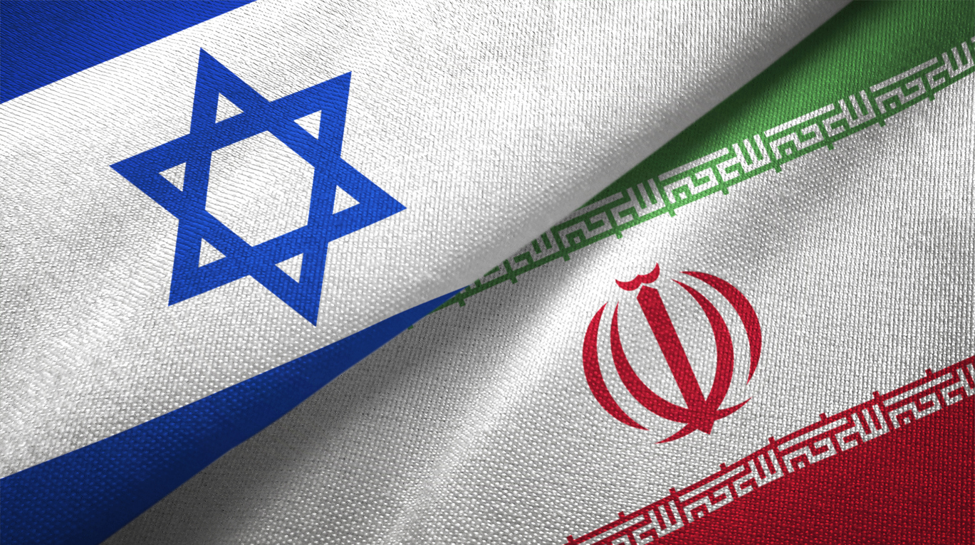 Iranian and Israeli flags.