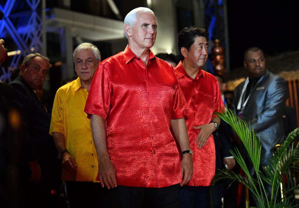 Vice President Mike Pence arrives for a photo during the Asia-Pacific Economic Cooperation summit 