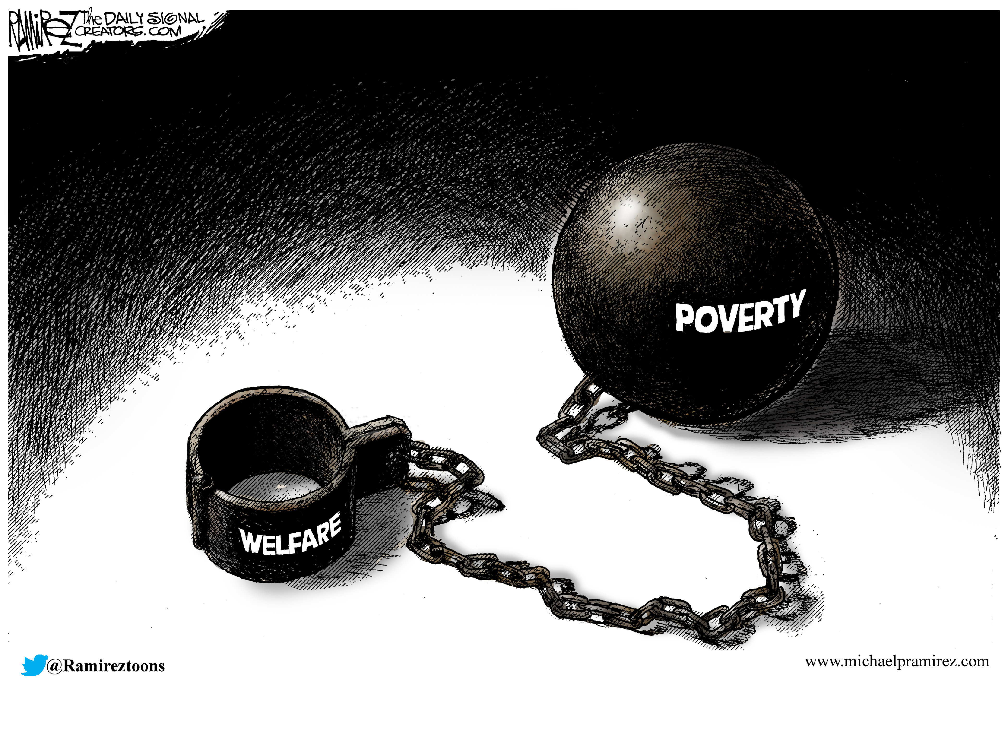 Editorial cartoon . poverty welfare shackles