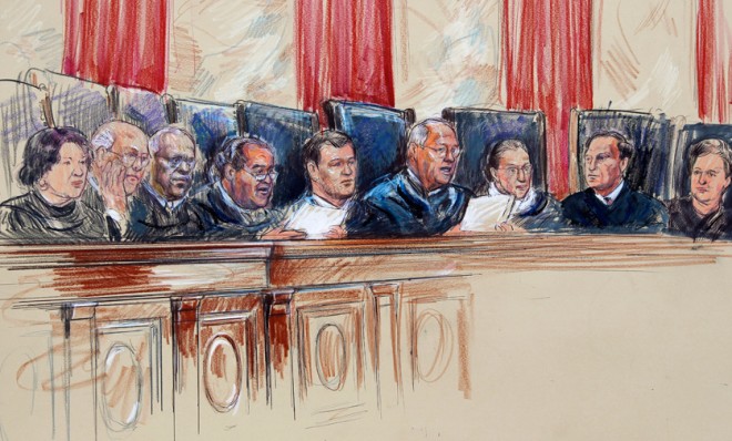 An artists rendering of the Supreme Court Justices