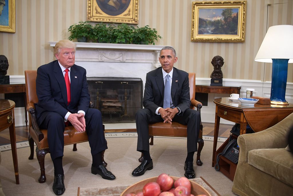 Presidents Trump and Obama in 2016