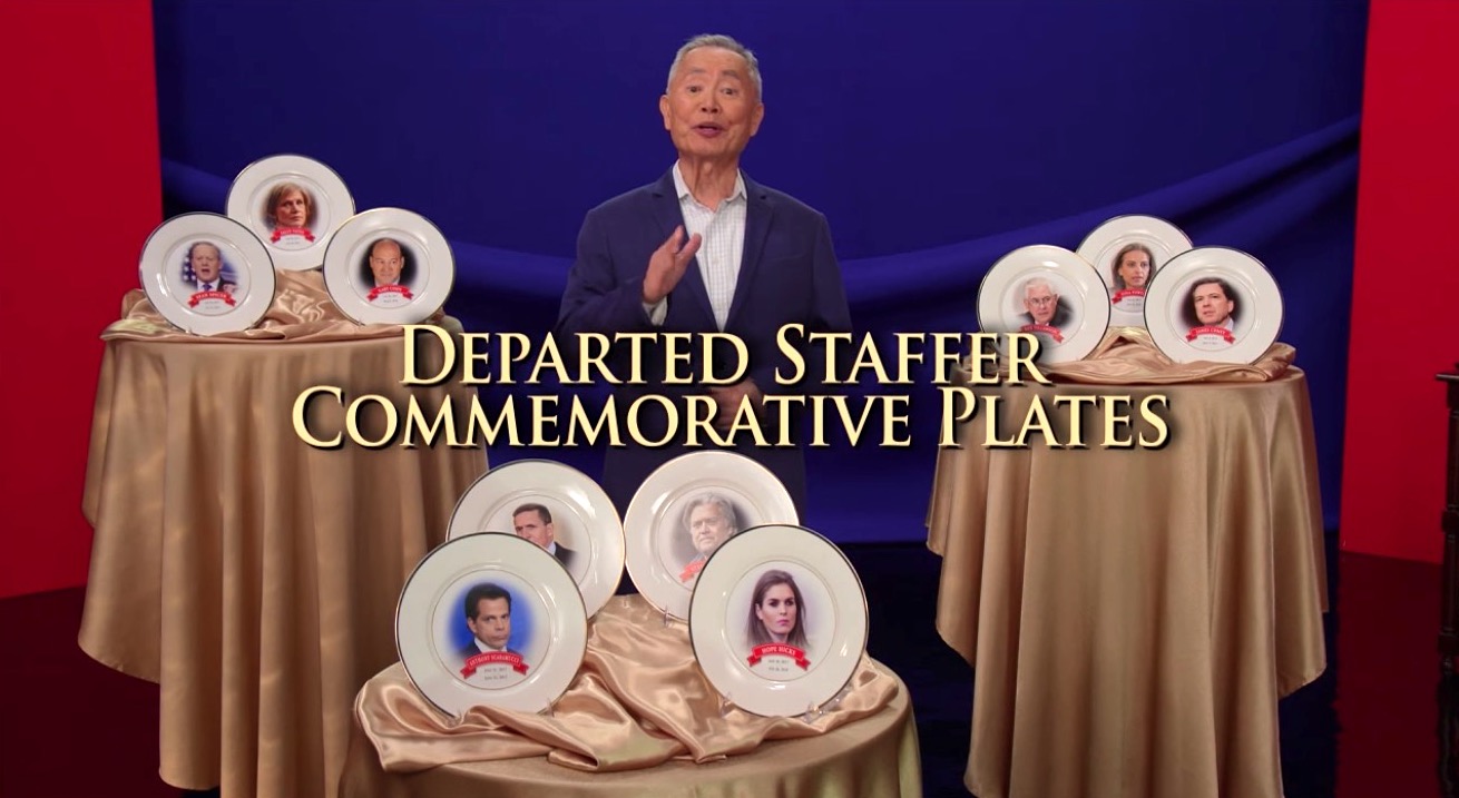 George Takei hawks Trump alum commemorative plates