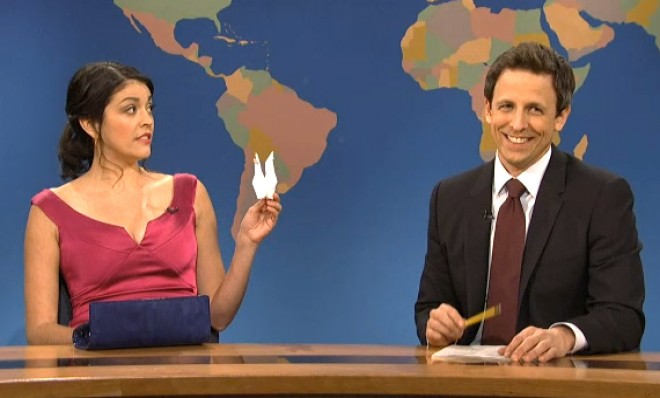 Cecily Strong and Seth Myers