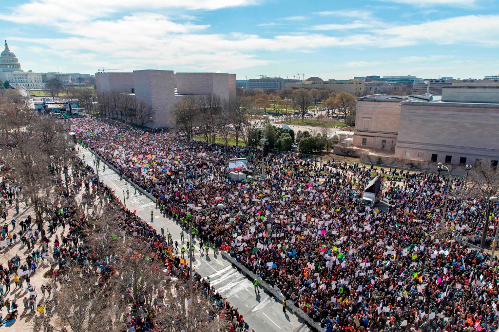 The crowd at the March for Our Lives Rally as seen from the roof of the Newseum in Washington, DC on March 24, 2018.