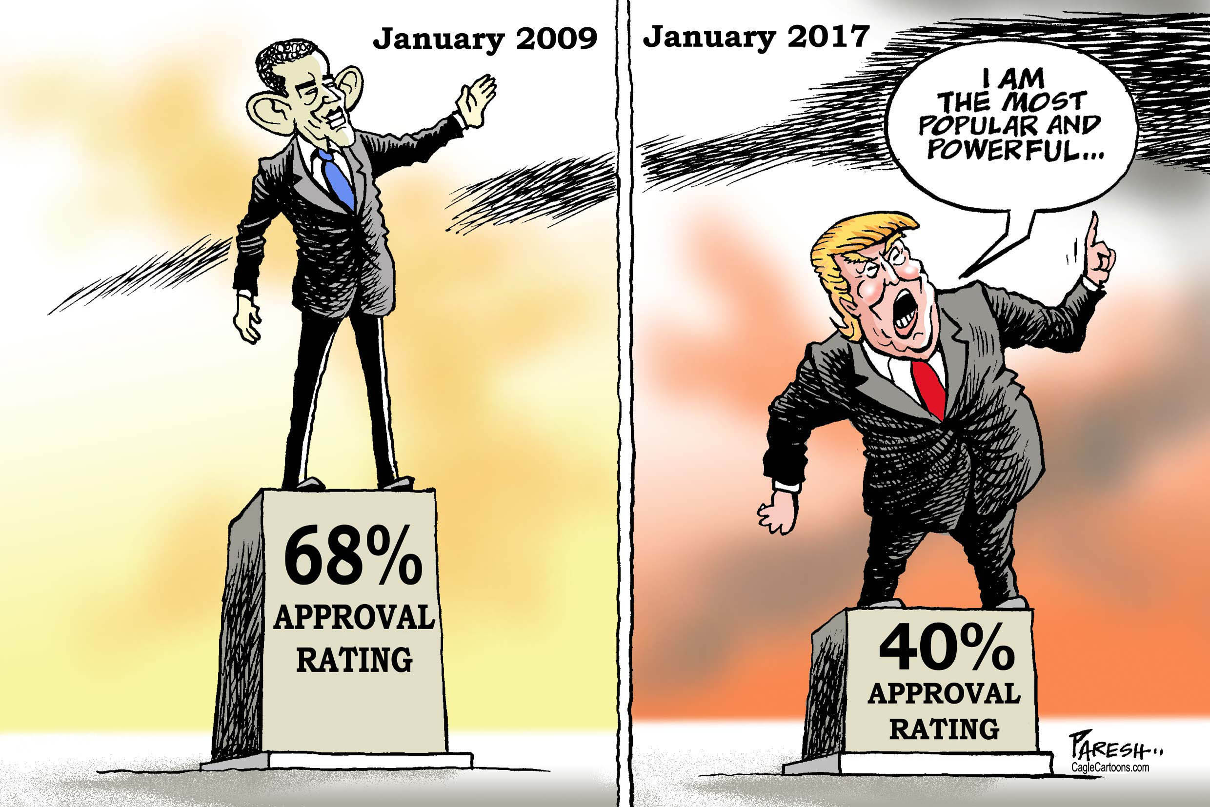 Political Cartoon . President Trump Obama approval rating