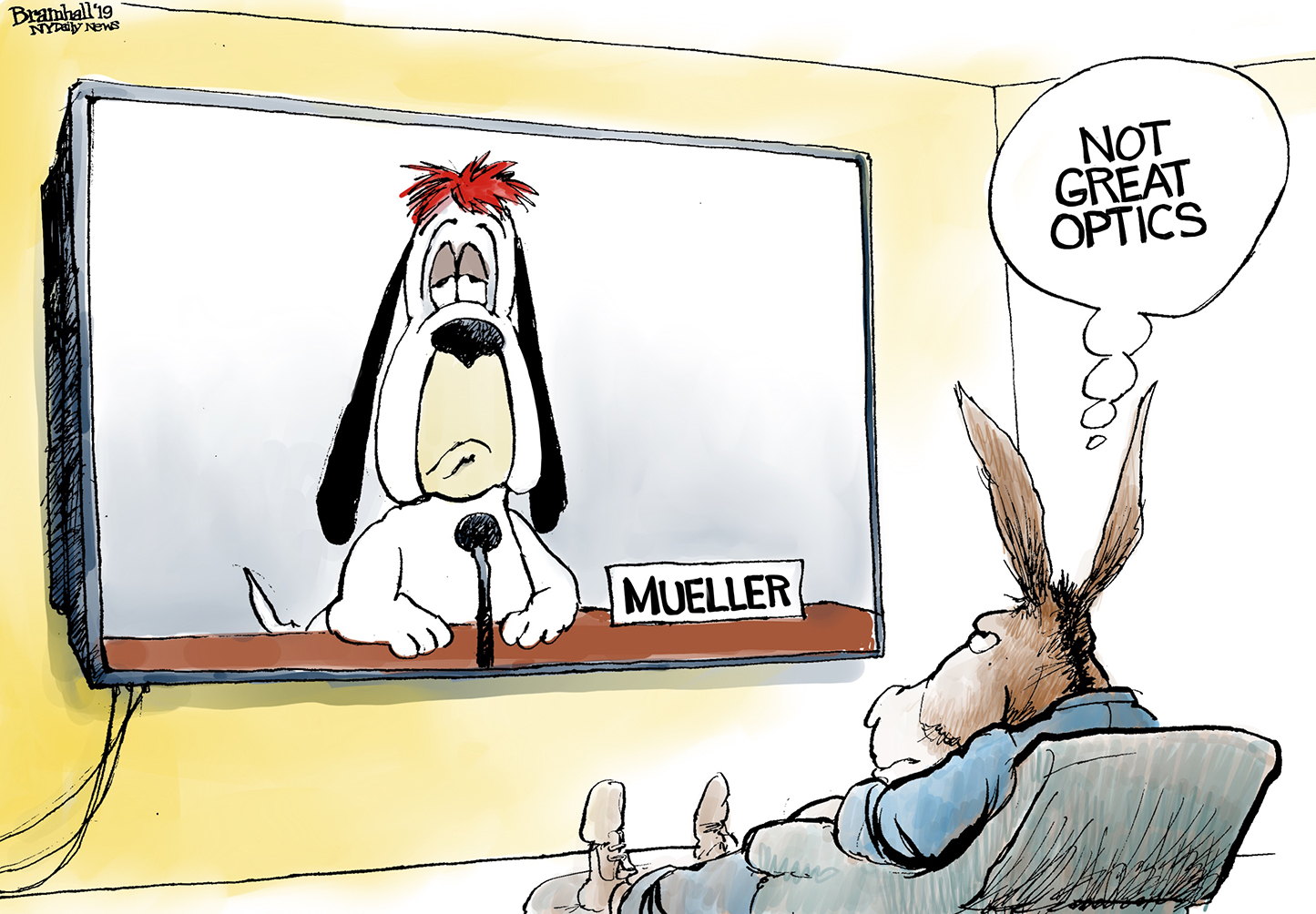 Political Cartoon . Mueller TV Testimony Droopy Dog Bad Optics