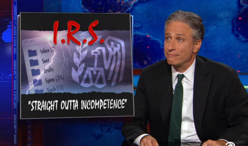 Jon Stewart incredulously mocks the IRS&#039;s shoddy record-keeping