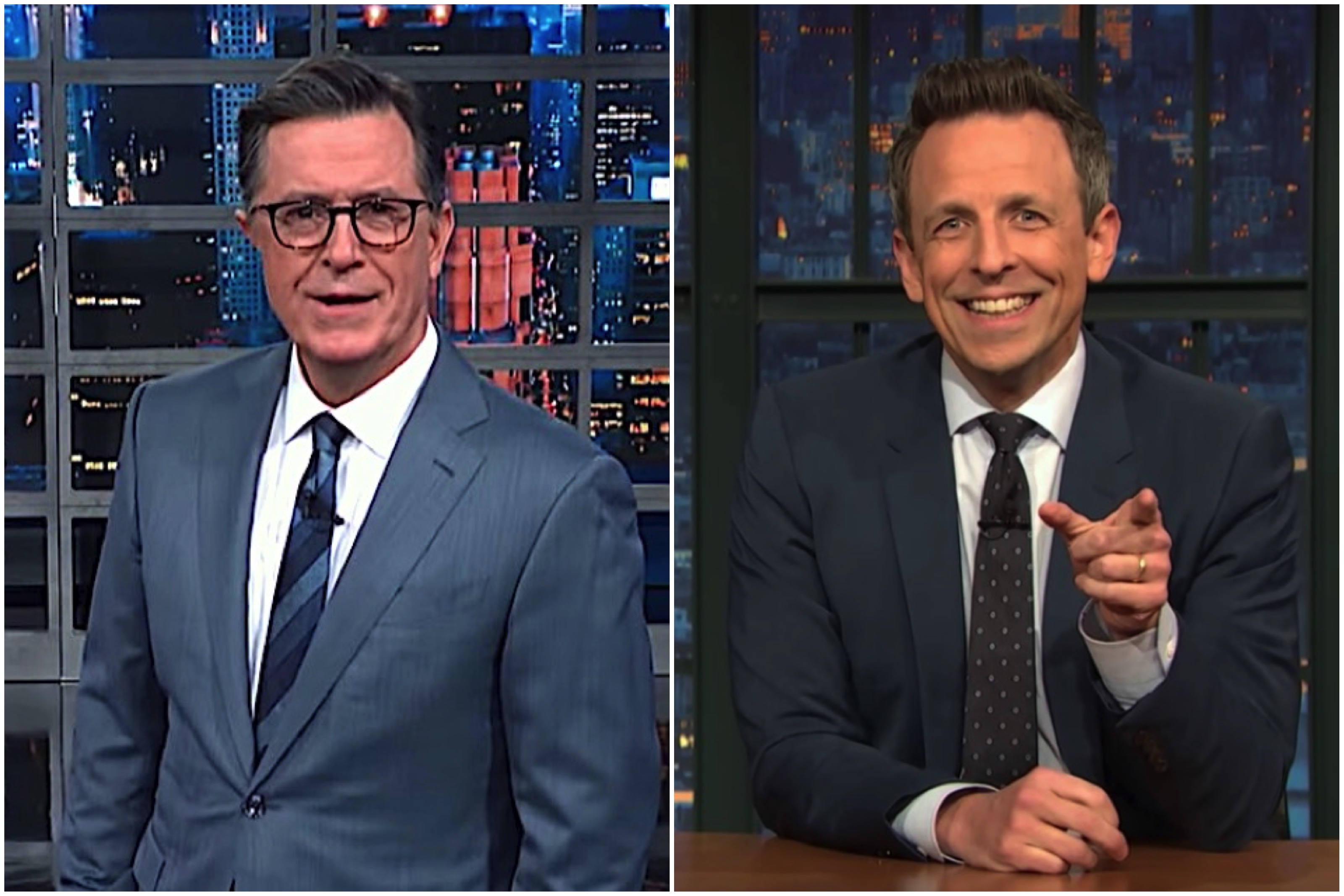Seth Meyers and Stephen Colbert on the Senate trial