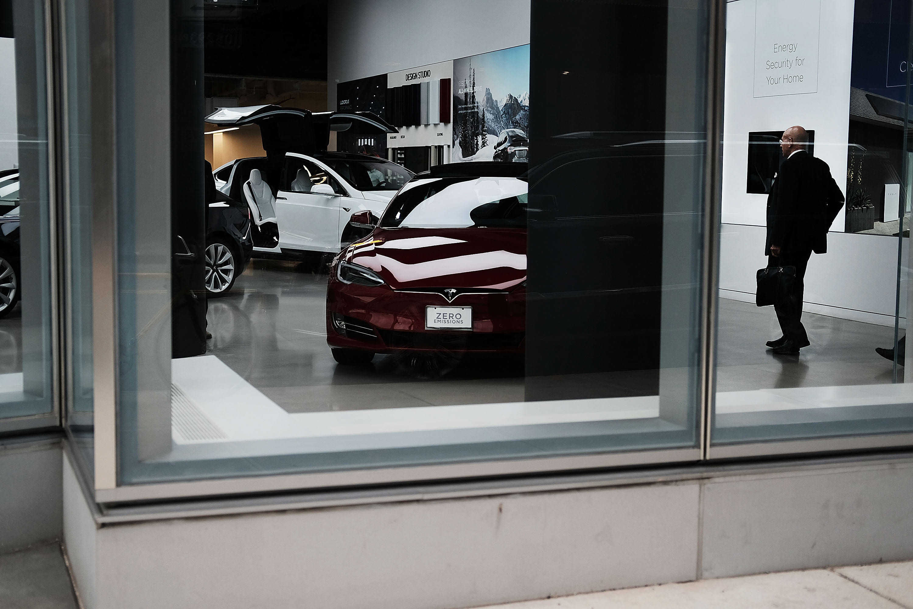 Tesla cars in a showroom