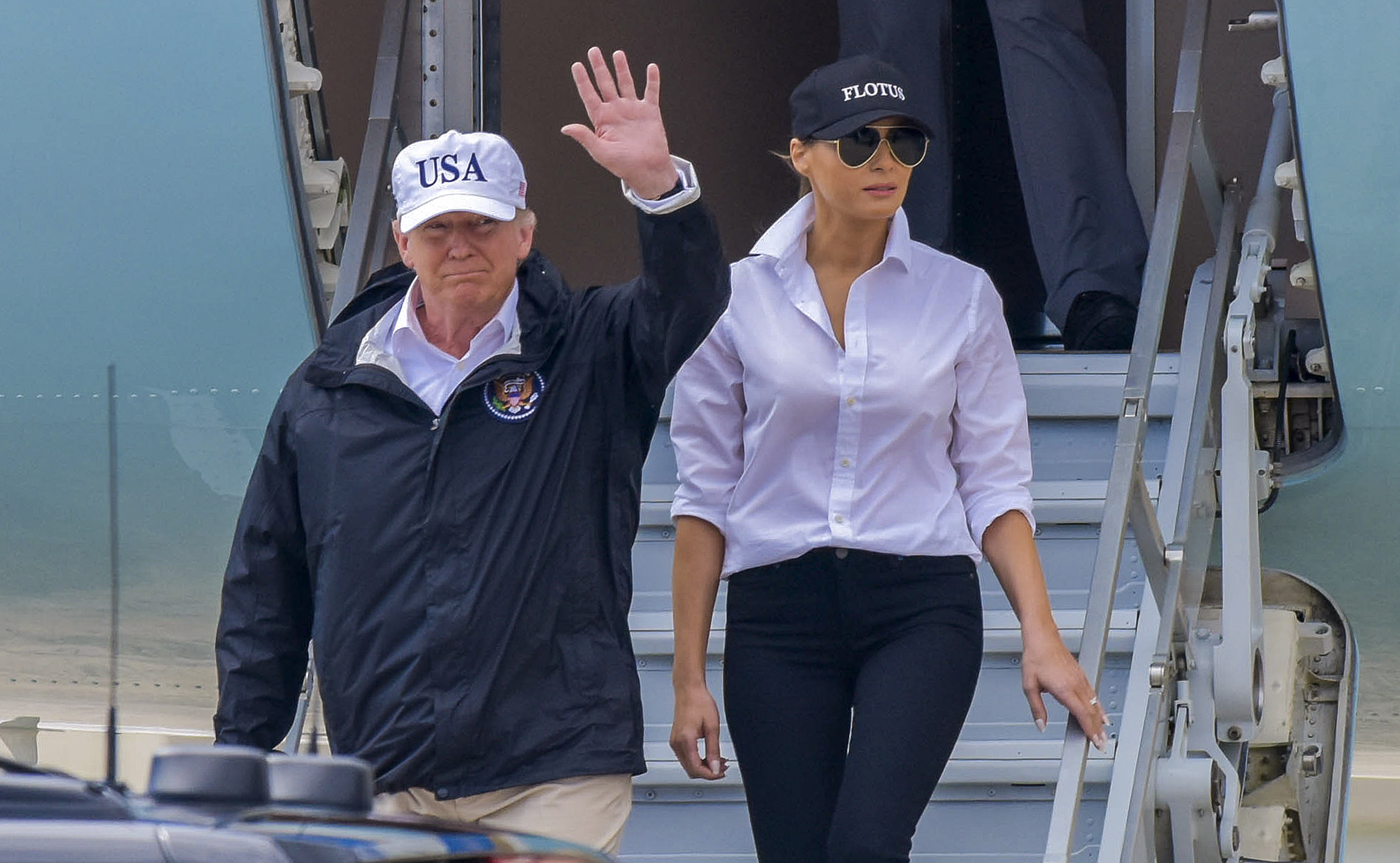 President Trump and first lady Melania Trump arrive in Texas.