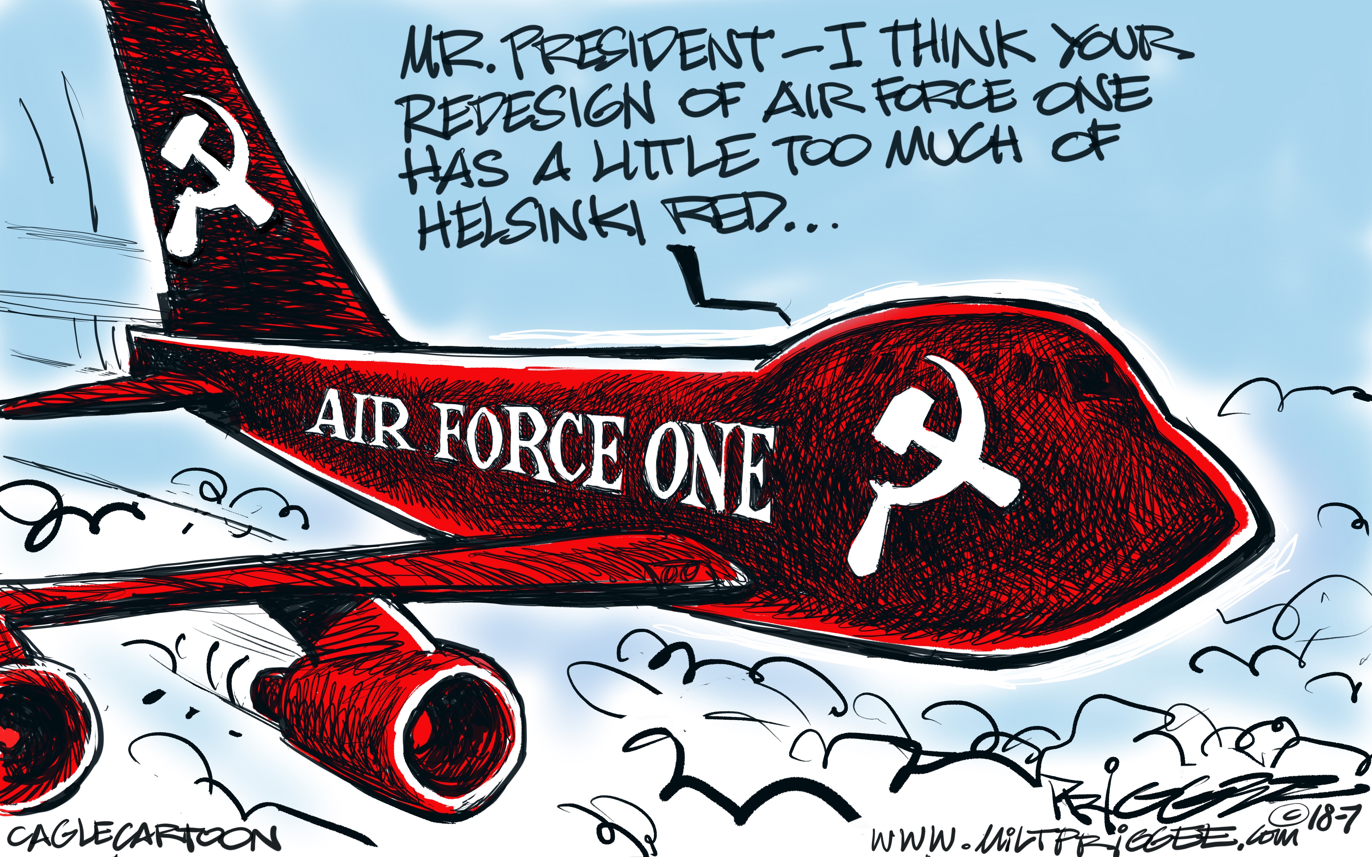 Political cartoon . Air Force One Trump Putin Helsinki summit treason
