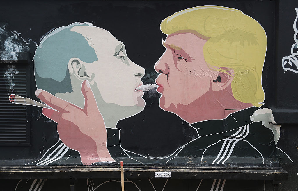 A mural of Donald Trump and Vladimir Putin