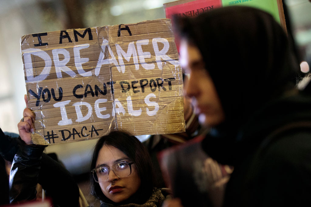 Activists rally for the passage of a &#039;clean&#039; Dream Act, one without additional security or enforcement measures, outside the New York office of Sen. Chuck Schumer (D-NY), January 10, 2018 in 