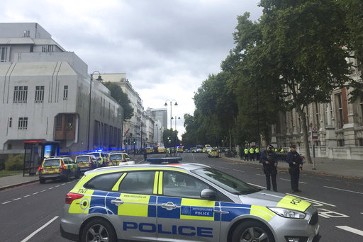 Police respond to a car crash at a London museum