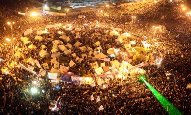 Tens of thousands of Egyptians crowd into Tahrir Square to once again protest a power-hungry president.