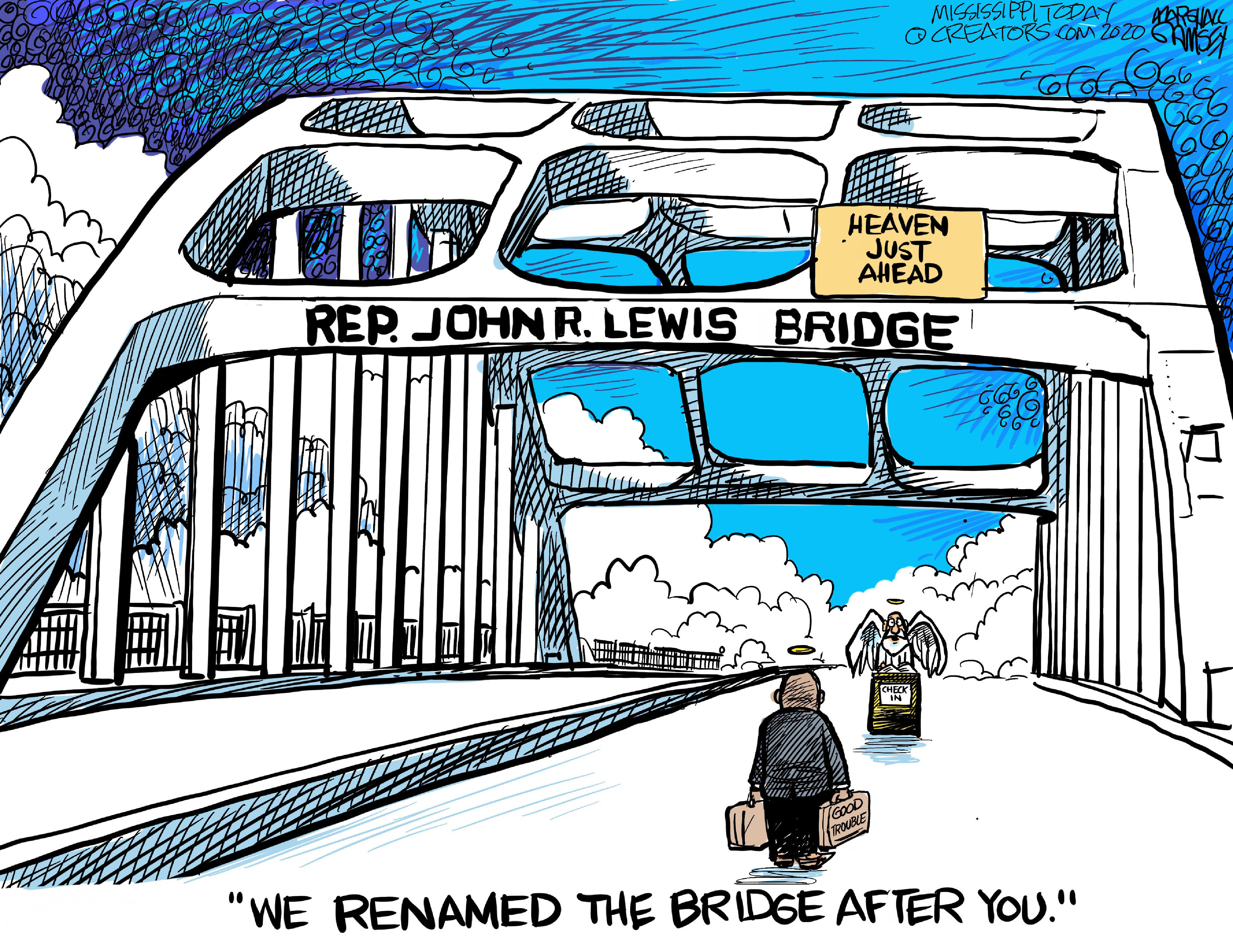 Editorial Cartoon U.S. John Lewis RIP Edmund Pettus Bridge renamed
